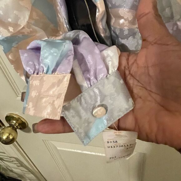 NWT Vintage 80s Satiny Print Blouse with Shoulder Pads - Picture 6 of 7